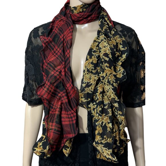 Unbranded Red Plaid Black Gold Elegant Scarf - Picture 2 of 3